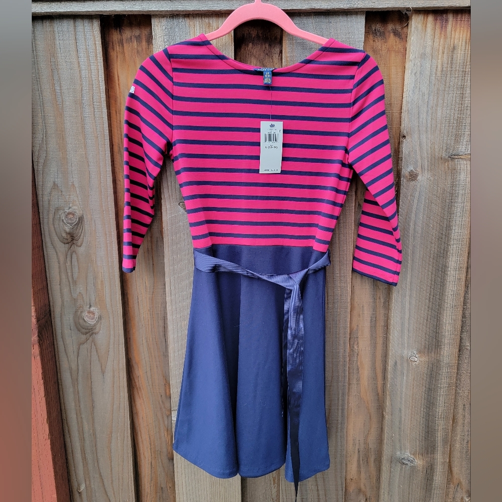 NWT Polo Ralph Lauren Dress Girls L (12-14) Belted Long Sleeve Striped Stretc
